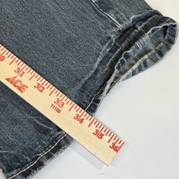 Monarchy Jeans Y2K Mens Size 40 Blue Distressed BootCut Jeans Embroidered Pocket - Picture 9 of 9